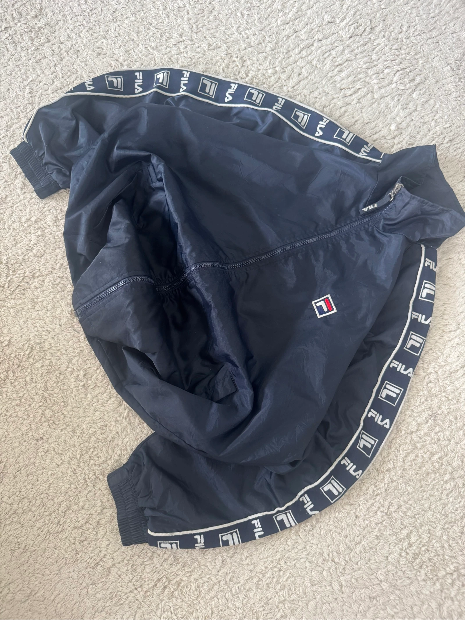 FILA Vintage Tape Logo Windbreaker Jas Navy 90s Japanse Streetwear M – photo 2